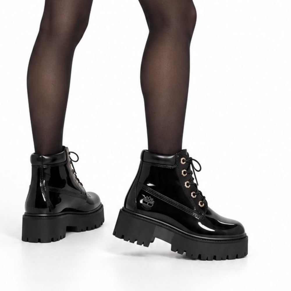 Timberland Sky 6 Inch Black Patent Leather Platform Boots 9 NWT 117-02